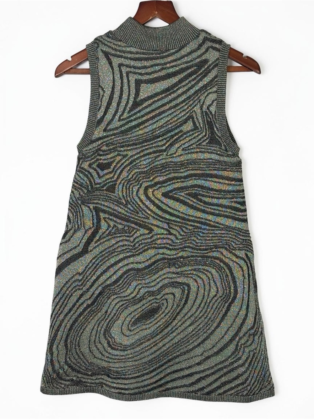 By Anthropologie Metallic Mock Neck Sleeveless Sweater Mini Dress Carbon S - Picture 6 of 12